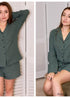 Hiloc Cotton Sleepwear Women Pajama Turn Down Collar Suits With Shorts Long Sleeve Pajamas For Sleep